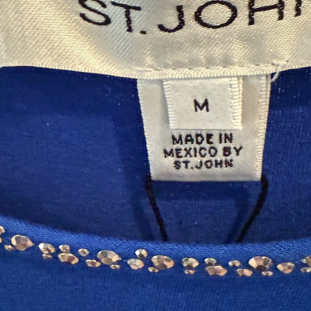 St. John Blue Embellished Short Sleeve Blouse - Picture 4 of 7